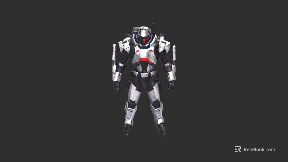 High Tech Industrial Mechanical Exoskeleton Armor With Silver Red Protective Design 3d model