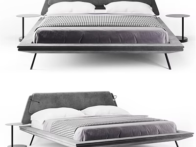 Modern Double Bed Design With Gray Headboard Purple Mattress And Matching Side Tables 3d model