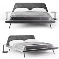 Modern Double Bed Design With Gray Headboard Purple Mattress And Matching Side Tables