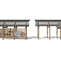 Traditional Wooden Pergola Structure With Grille Roof And Support Columns Design