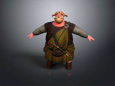 Cartoon Style Scottish Man In Traditional Kilt With Beard And Outstretched Arms 3d model