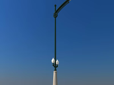 Classic Outdoor Light With Black Pole White Base And Curved Arm Design 3d model