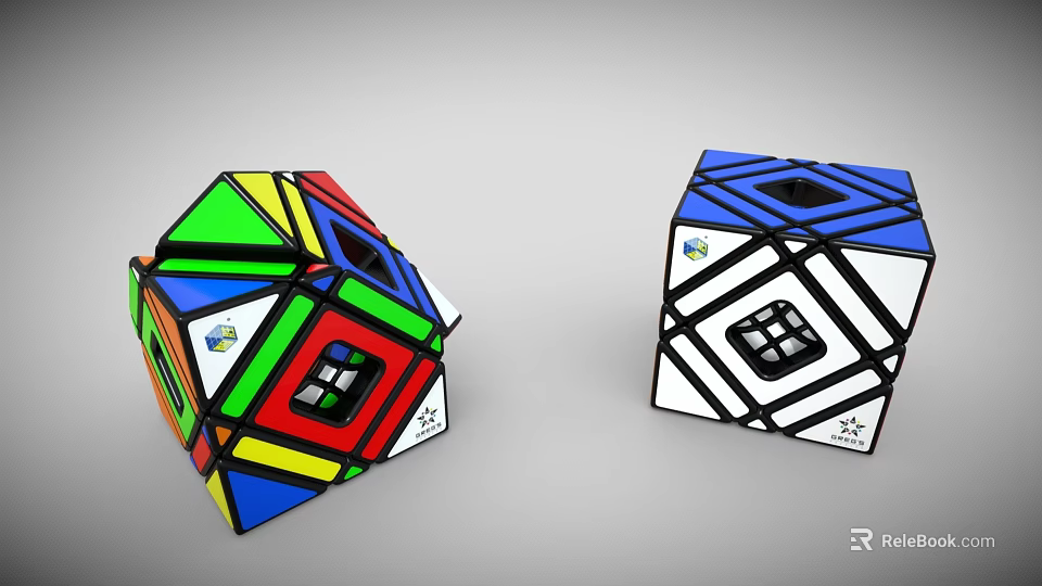 Colorful and Black White Blue Puzzle Cubes With Different Shapes And Transparent Windows 3d model 
