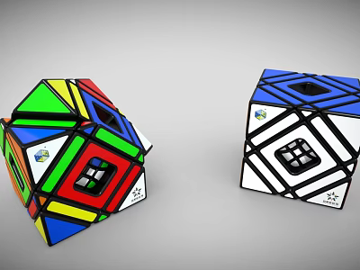 Colorful and Black White Blue Puzzle Cubes With Different Shapes And Transparent Windows 3d model
