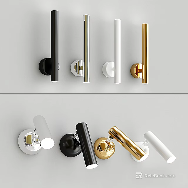 Modern Elegant Wall Lamps With Black White Gold Sleek Cylindrical Design 3d model 