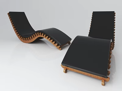 Modern Lounge Chair with Black Cushion and Wooden Curved Design for Comfortable Relaxation 3d model