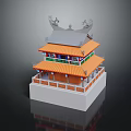 Traditional Chinese Two Story Architecture Featuring Orange Roof Green Eaves Decorative Top And White Base