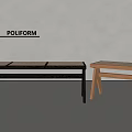 POLIFORM Modern Stools And Bench With Wicker Seats And Wooden Frames 3d model