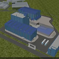 Modern Industrial Factory With Blue Glass Curtain Wall Multi storey Building And Green Lawn