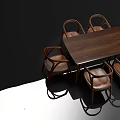 Modern Wooden Dining Table Set With Six Armrest Chairs And Rectangular Top 3d model