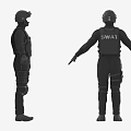 SWAT Black Protective Outfit With Full Tactical Equipment And Gear