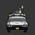 Vintage White Vehicle With Roof Mounted Red Blue Lights Yellow Buoys And Side Logo