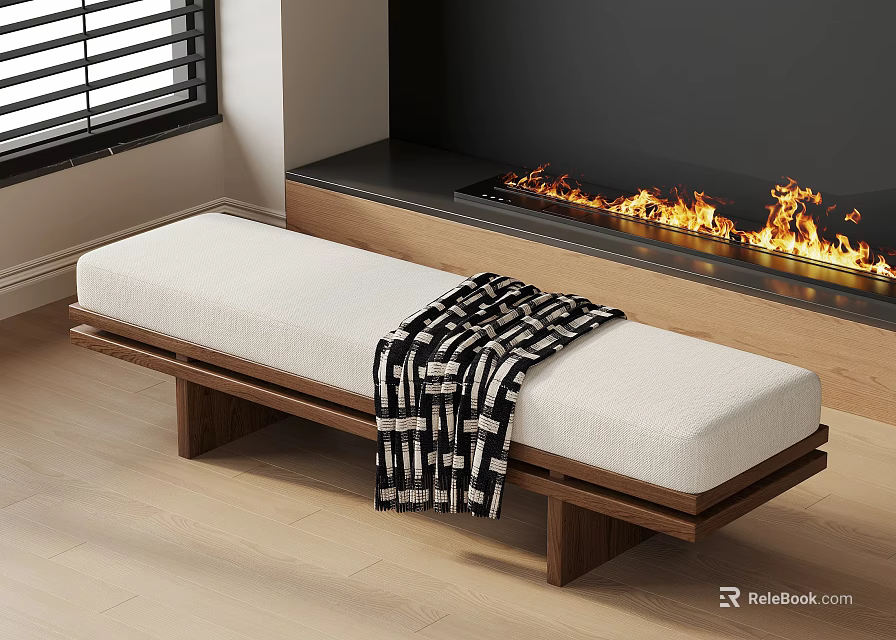 Modern Solid Wood Upholstered Sofa Bench For Cozy Minimalist Living Room Home Decor 3d model 