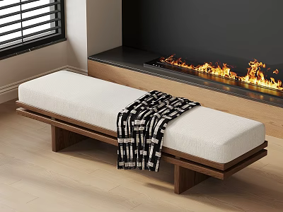 Modern Solid Wood Upholstered Sofa Bench For Cozy Minimalist Living Room Home Decor 3d model