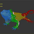 Green Iguana With Vibrant Color Orange Frills And Striped Tail On Dark Background