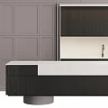 Modern Kitchen Featuring Gray And Dark Brown Cabinets With White Countertop Island