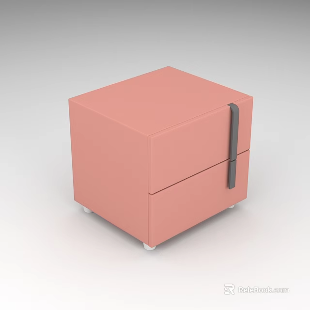 Pink Nightstand With Two Drawers Gray Handles And White Wheels Modern Design 3d model 