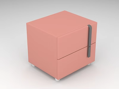 Pink Nightstand With Two Drawers Gray Handles And White Wheels Modern Design 3d model