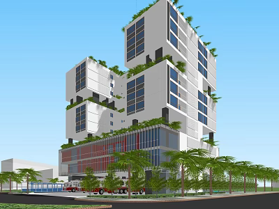 Modern Multi storey Building With Green Plants And Glass Facade Surrounded By Trees 3d model