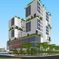 Modern Multi storey Building With Green Plants And Glass Facade Surrounded By Trees