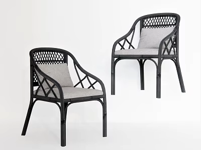Modern Outdoor Leisure Chairs With Black Woven Frame And Gray Cushions 3d model