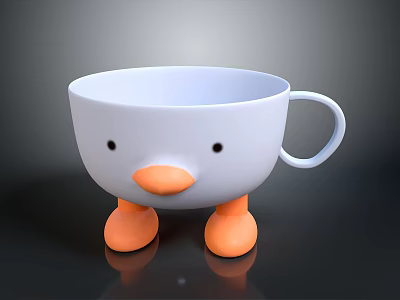 Adorable White Duck Shaped Cup With Black Eyes Orange Beak And Feet As Household Item 3d model