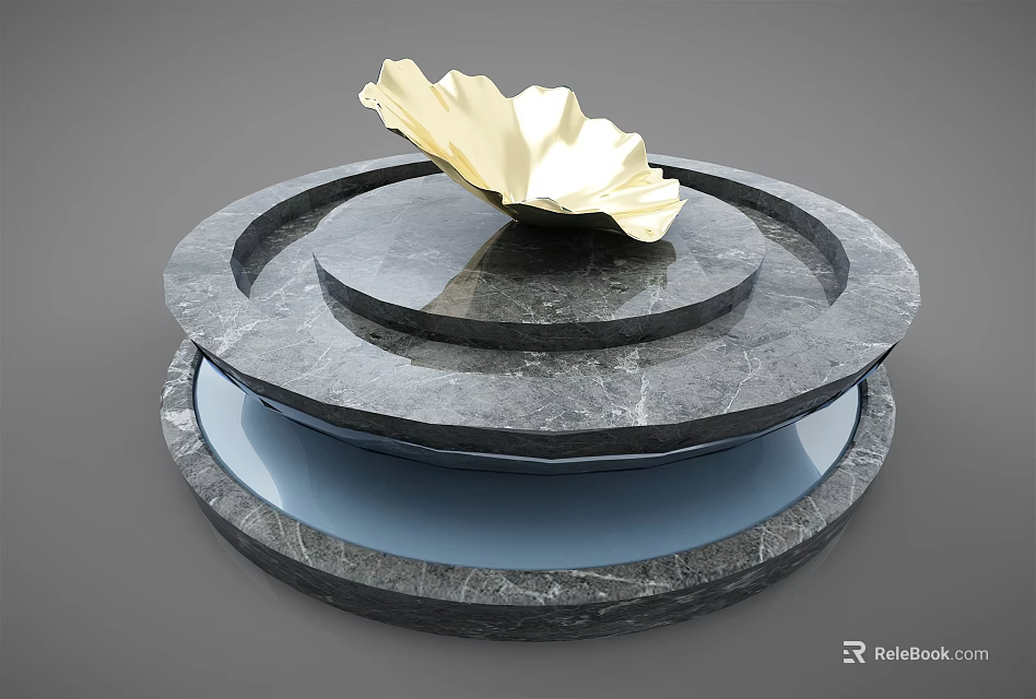 Decorative Ornament Set With Multi Layered Marble Base And Golden Petal Decoration 3d model 