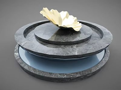 Decorative Ornament Set With Multi Layered Marble Base And Golden Petal Decoration 3d model