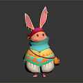 Cute Rabbit Character With Pink Headscarf Blue Scarf Colorful Geometric Top And Orange Bag
