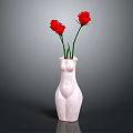 Pink Human Body Shaped Vase With Two Red Roses Floral Arrangement