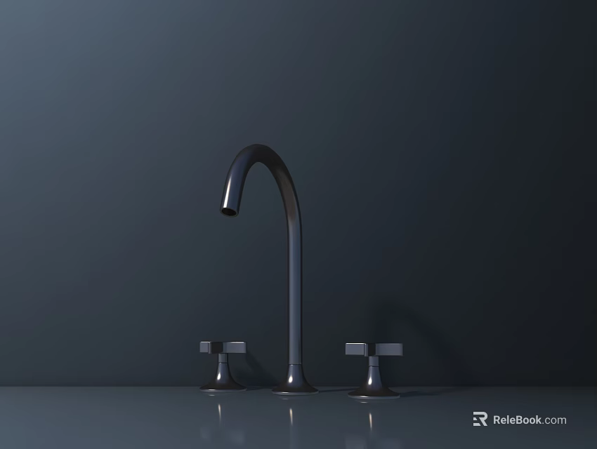 Modern Bathroom Faucet With Sleek Design And Double Handles On Dark Surface 3d model 