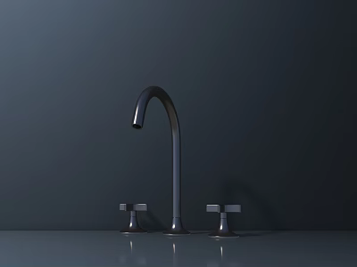 Modern Bathroom Faucet With Sleek Design And Double Handles On Dark Surface 3d model