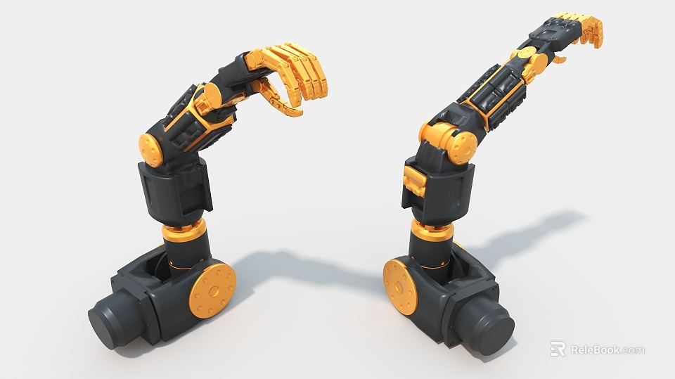 Industrial Robotic Arms With Black And Yellow Mechanical Structure For Automated Manufacturing 3d model 