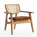 Modern Leisure Chair With Wooden Frame Mesh Backrest And Brown Cushioned Seat
