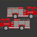 Two Red Fire Truck Toy Models With Ladder And Wheel Details