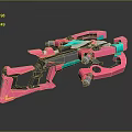 Sleek Futuristic Pink And Teal Crossbow Weapon Featuring Reflective Surface Design