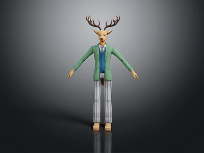 Anthropomorphic Deer Character With Green Blazer Blue Vest Striped Pants And Shoes 3d model