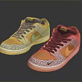 Stylish Casual Sneakers with Orange Green Black Color Block Leopard Print Pattern and Nike Logo