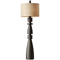 Two Modern Floor Lamps With Beige Linen Shades And Black Geometric Bases