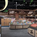 Well Arranged Supermarket Interior With Shelves Displaying Fruits Beverages And Packaged Goods