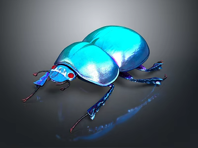 Blue Metallic Beetle with Red Eyes and Blue Legs on Dark Background showing Reflection 3d model