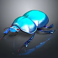 Blue Metallic Beetle with Red Eyes and Blue Legs on Dark Background showing Reflection