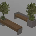 Wooden Surface Landscape Seats With Concrete Base And Plant Planters