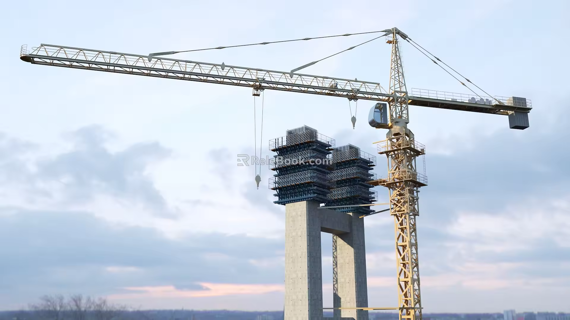 Modern bridge construction animation engineering crane bridge engineering machinery and equipment tower crane animation cement board steel bar lifting machine 3d model