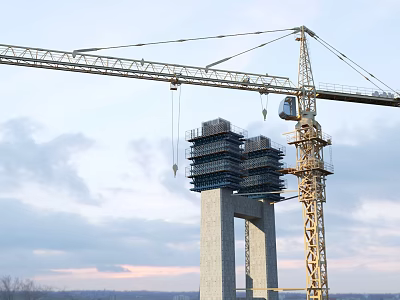 Modern bridge construction animation engineering crane bridge engineering machinery and equipment tower crane animation cement board steel bar lifting machine 3d model