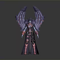 Woman With Purple Pink Wings In Ornate Outfit And Armor Elements Standing