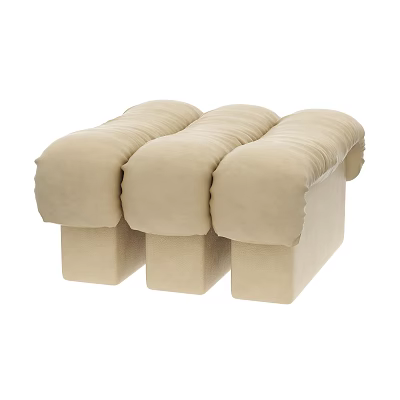Beige Three Section Padded Sofa Bench With Modern Design And Velvet Upholstery 3d model