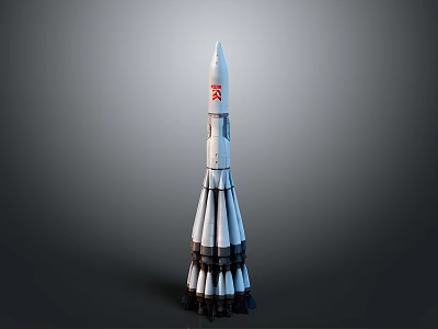 White Aerospace Rocket With Multiple Engines And Red Side Logo 3d model
