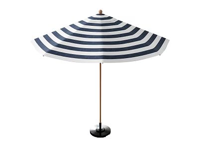 Blue And White Striped Patio Umbrella With Wooden Pole And Black Base For Outdoor Use 3d model