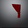 Red Curtain With Pleated Design And Brown Tieback On Gray Background
